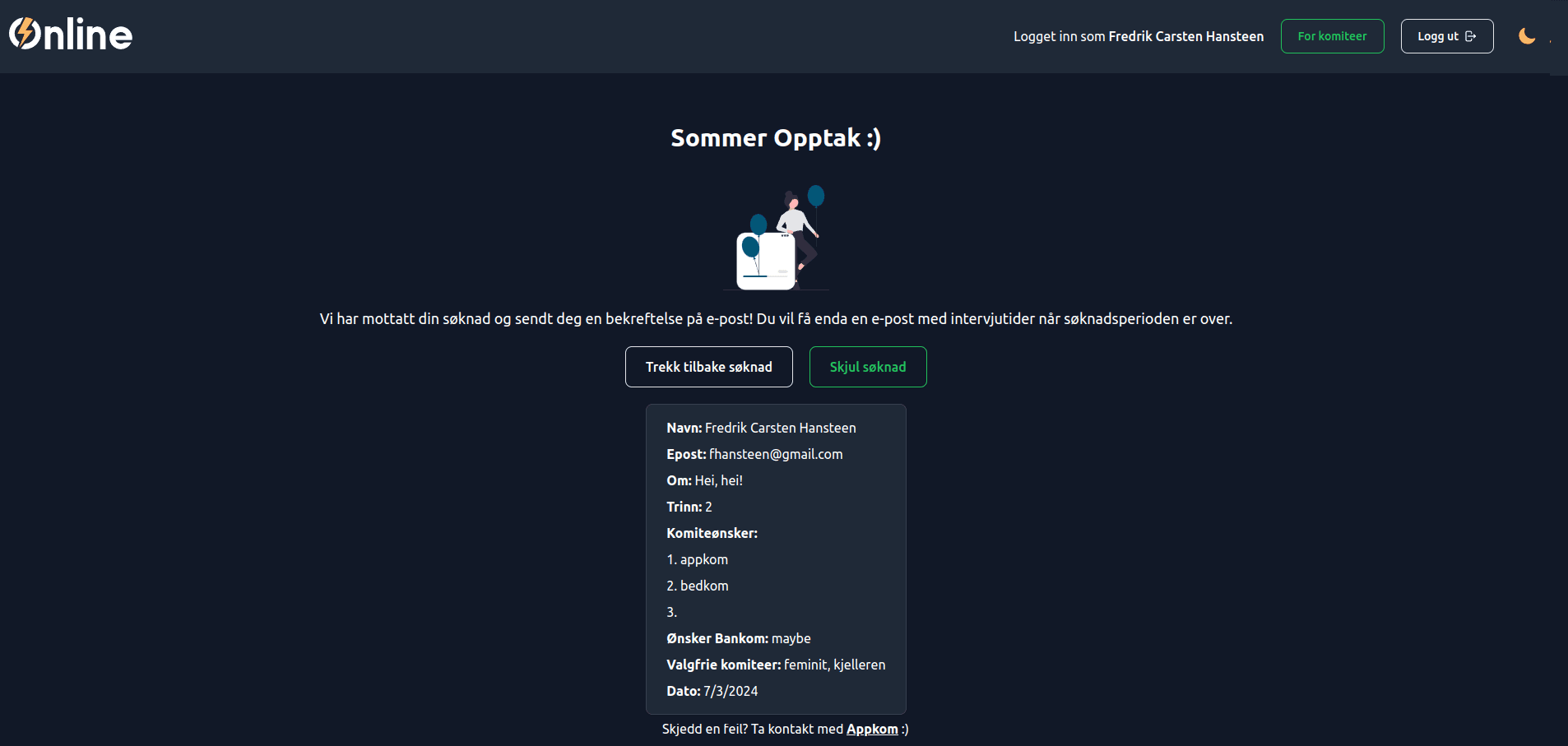 Opptaksside desktop view