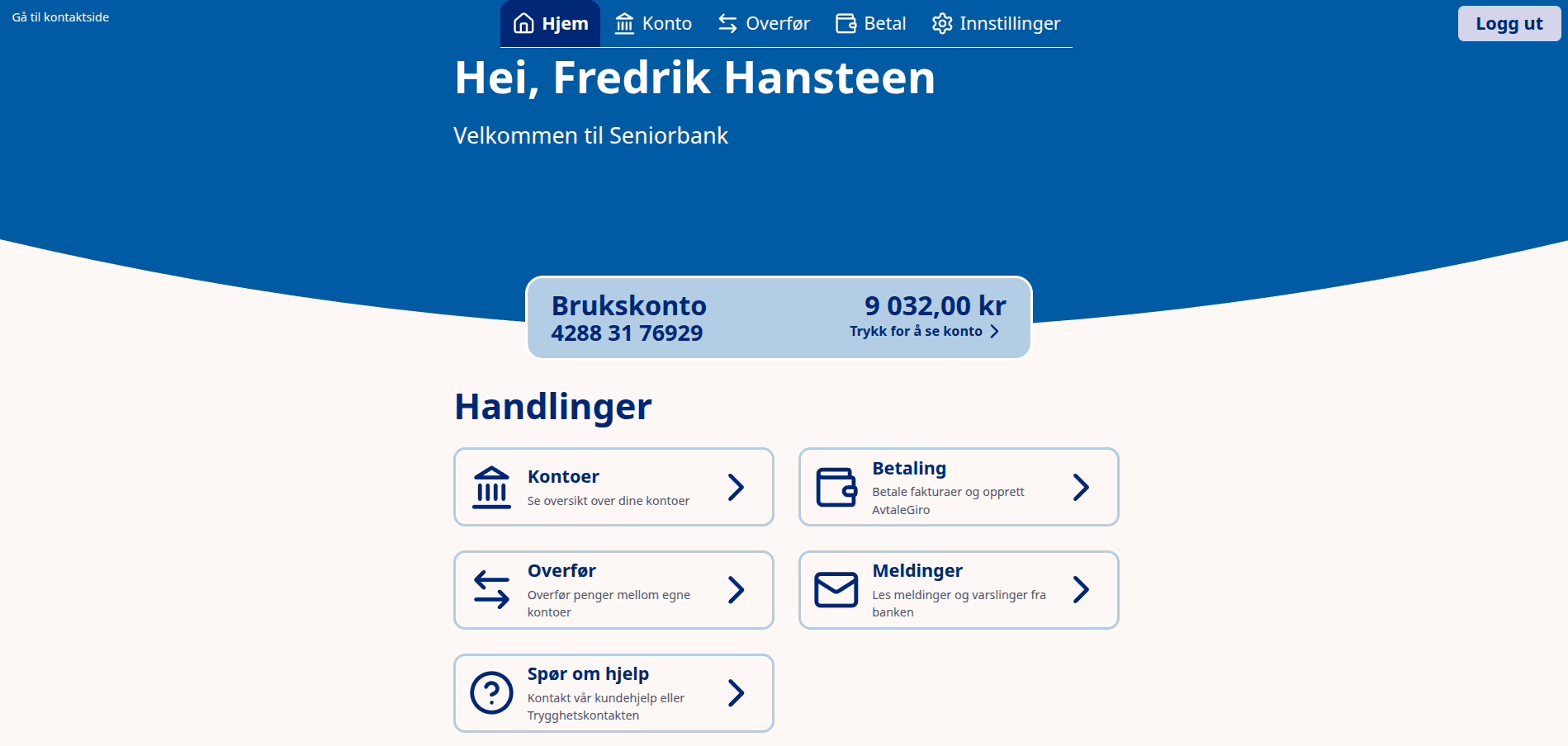 Seniorbank desktop view